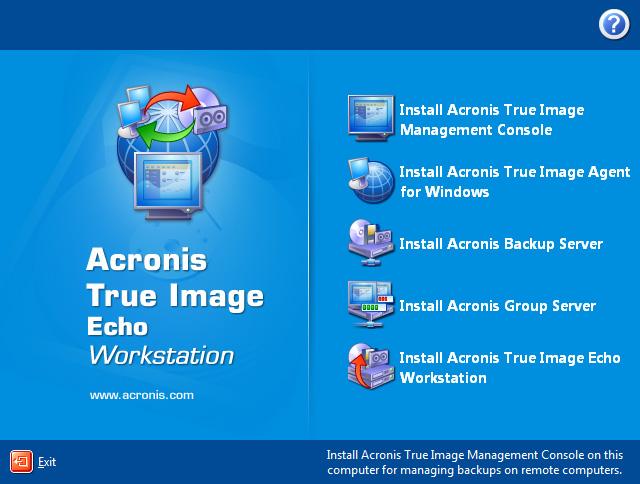 Acronis True Image Welcome Screen