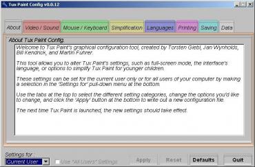 Tux Paint Configuration panel