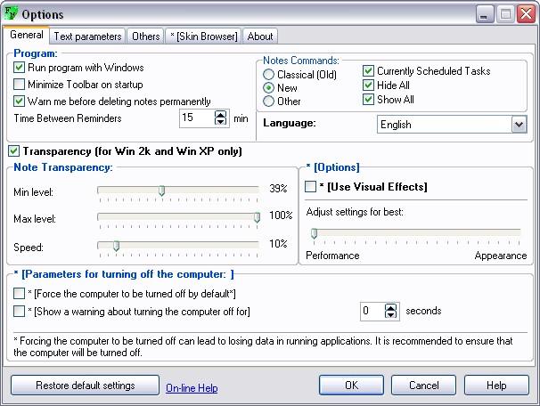 Freebie Notes Settings