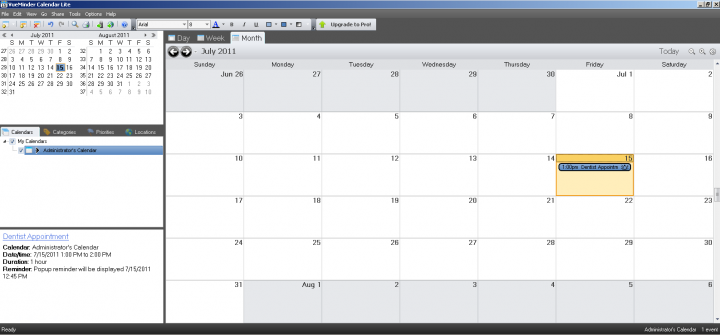 VueMinder Calendar Lite - Main Window
